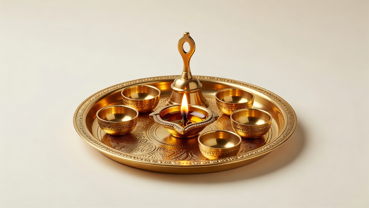 Brass Pooja Thali with Diya — handcrafted Brass metalware