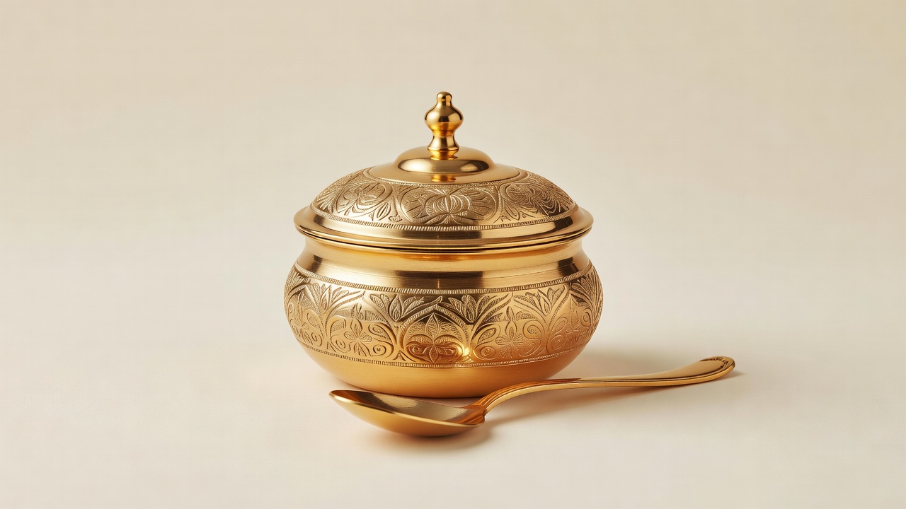 Brass Serving Handi with Lid — handcrafted Brass metalware